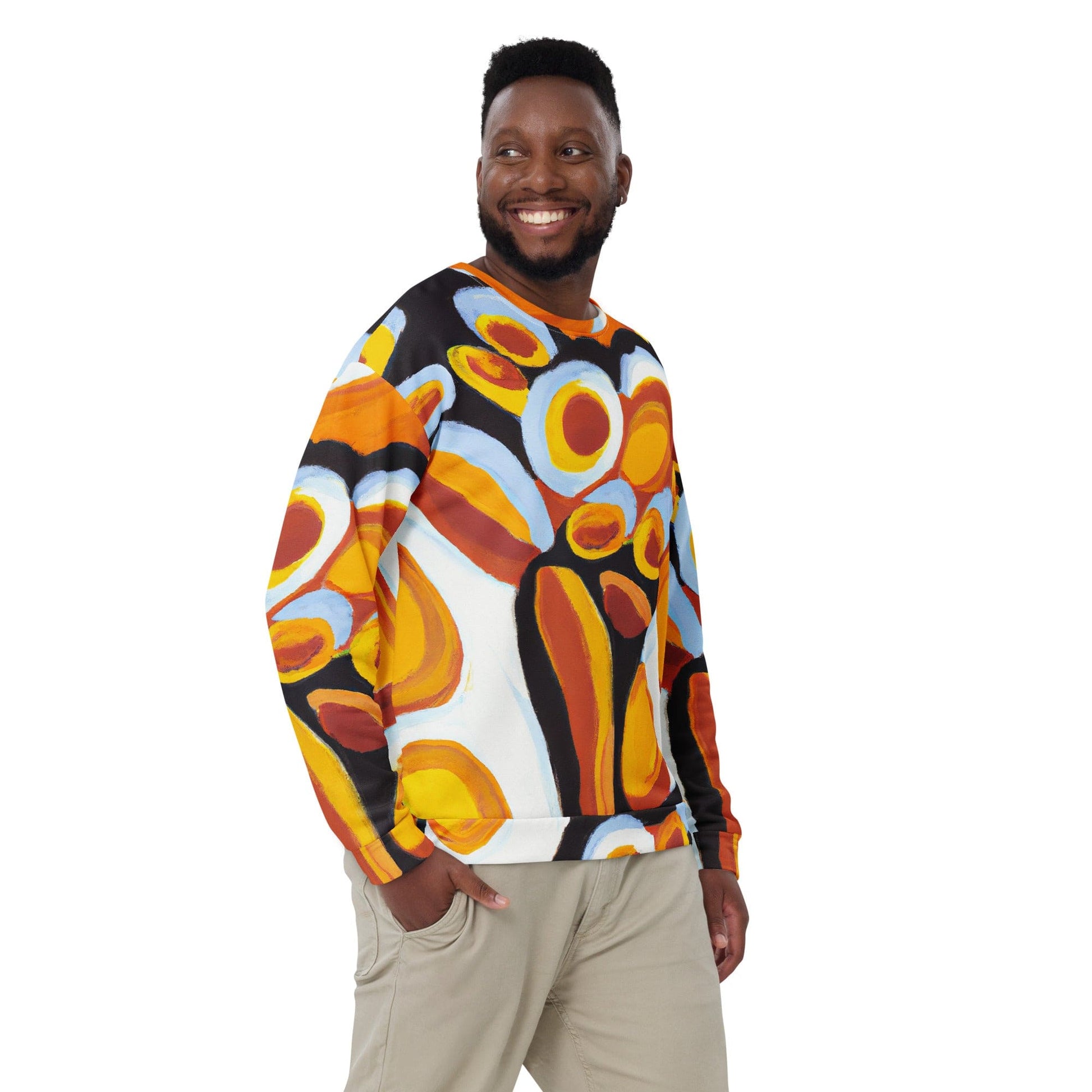Graphic Sweatshirt for Men - Orange Black White Geometric Print Pattern-0