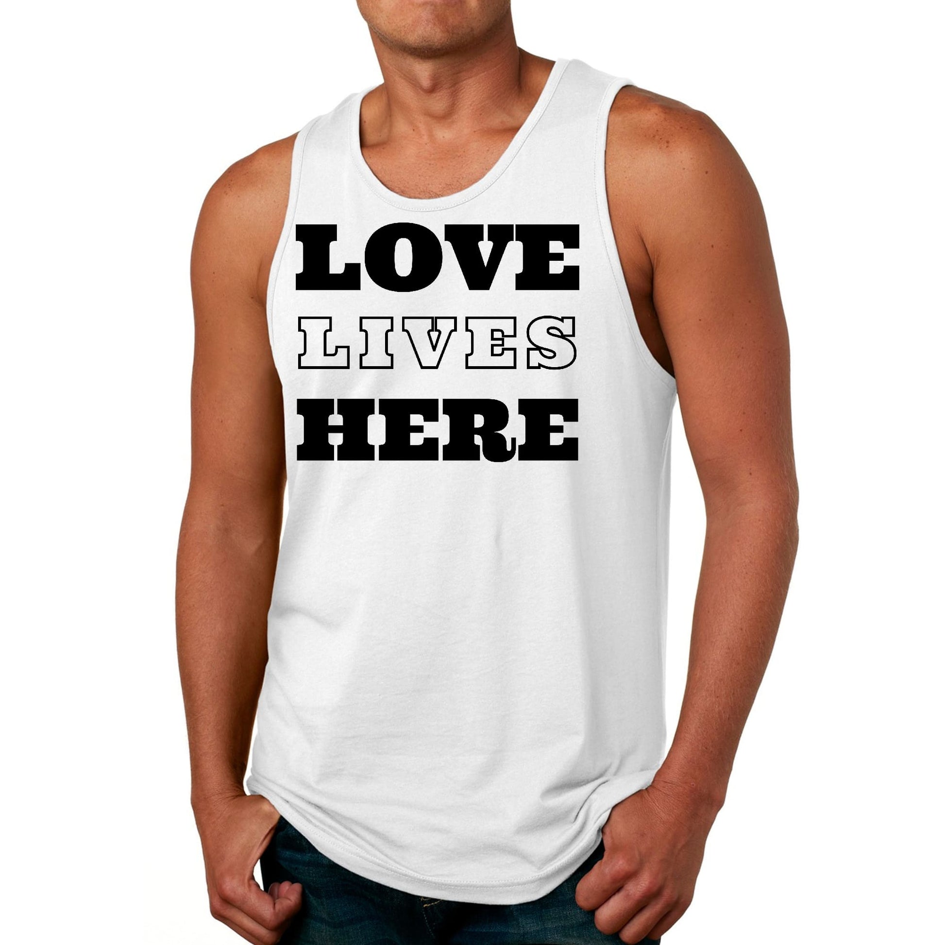 Mens Fitness Tank Top Graphic T-shirt Love Lives Here-0