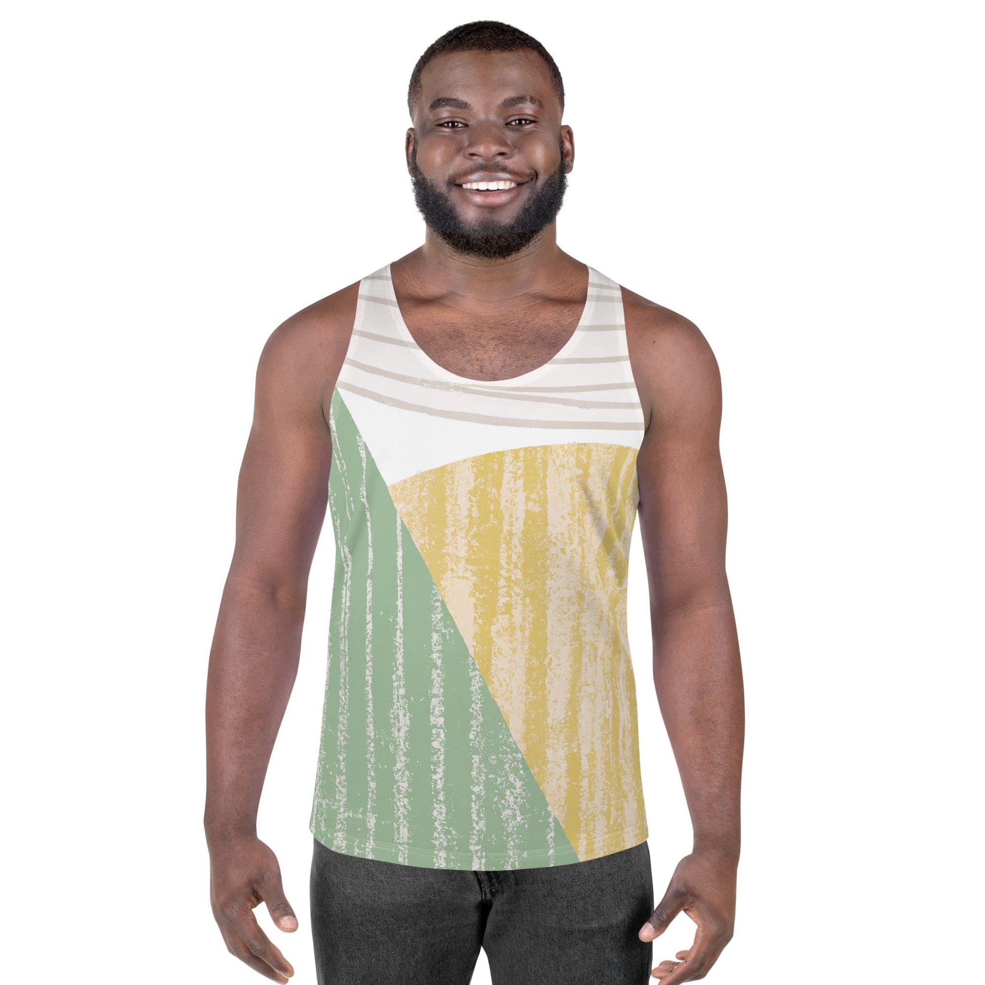 Mens Stretch Fit Tank Top - Green Textured Boho Pattern-0