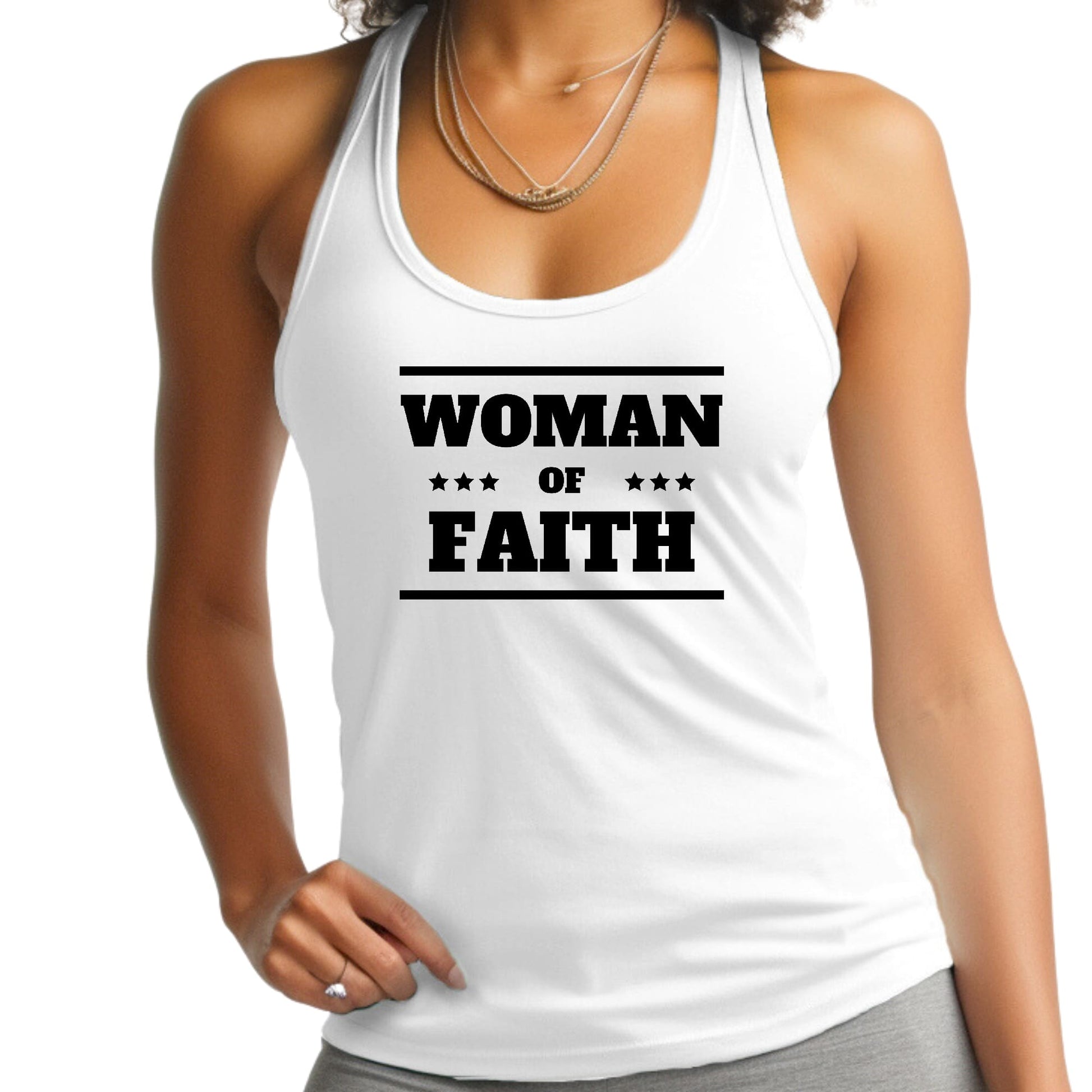 Womens Fitness Tank Top Graphic T-shirt - Woman of Faith Black-0