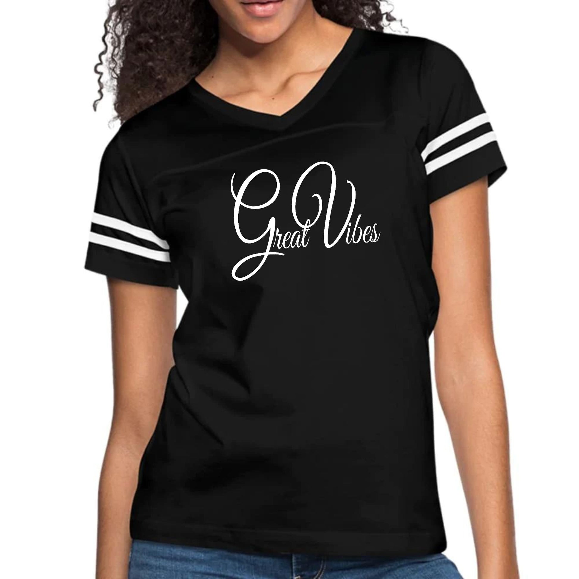 Womens Vintage Sport Graphic T-shirt - Great Vibes-0
