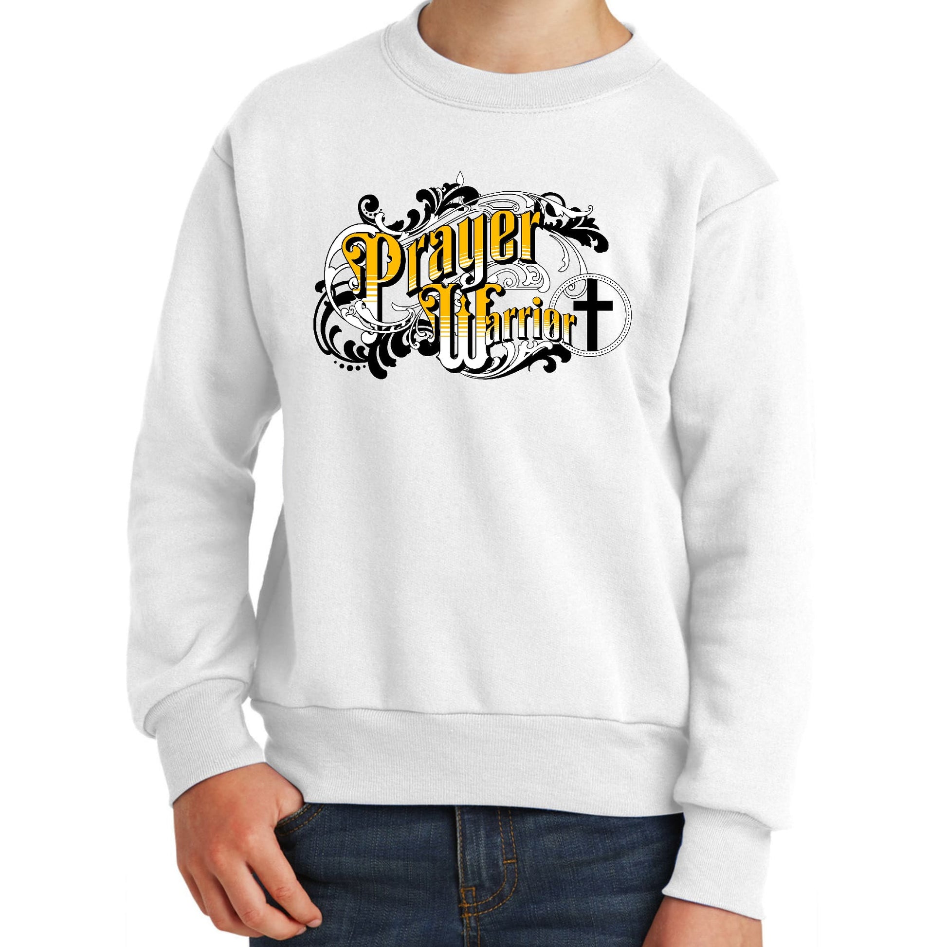 Youth Graphic Sweatshirt Prayer Warrior Victorian Style Illustration-0
